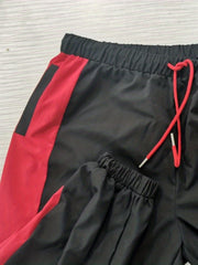 Colorblock Zipper Coat & Drawstring Pants Set