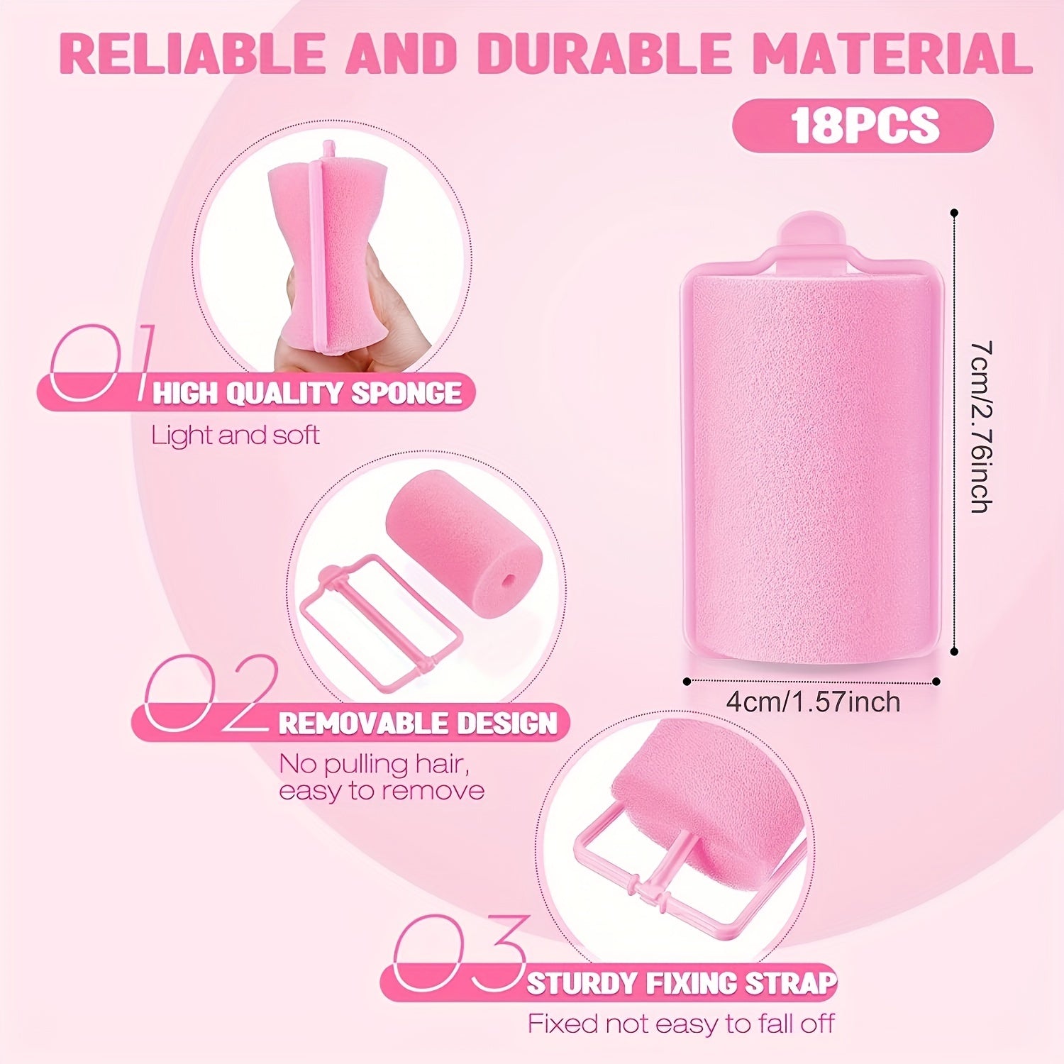 18pcs Large Soft Foam Hair Rollers for Hair Styling, 4.0cm Size