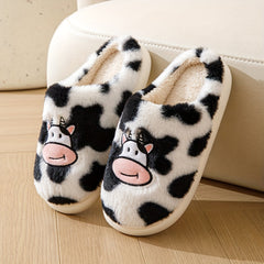 Women's Cow Printed Slippers Soft Sole Home Slides Warm Cozy Shoes