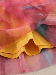 2pcs Toddler Girls Puff Sleeve T shirt & Tie Dye Mesh Skirt Set