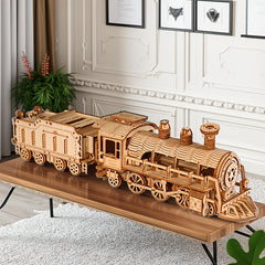 3D Wooden Train Model Kit 282pcs Detailed Locomotive with Wheels & Headlights