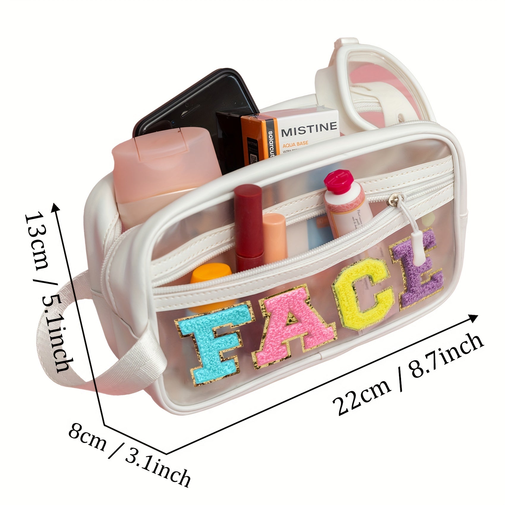 Transparent Preppy Patch Makeup Bag Cosmetic Pouch for Travel and Beach