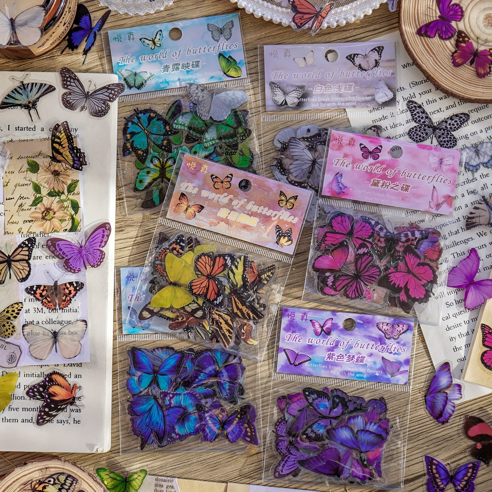 40pcs Waterproof Butterfly Stickers for DIY Journals Scrapbook