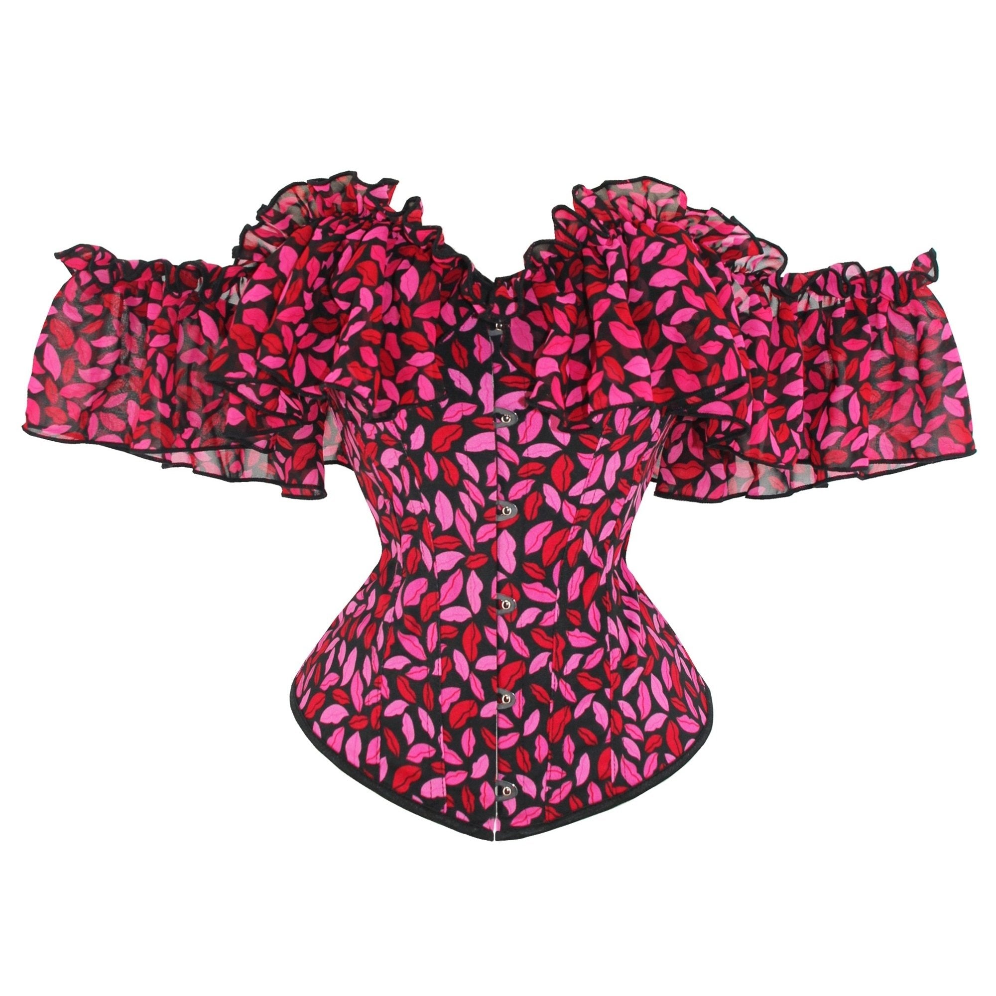 Lips Print Corset Bustier Tummy Control Lace Up Body Shaper