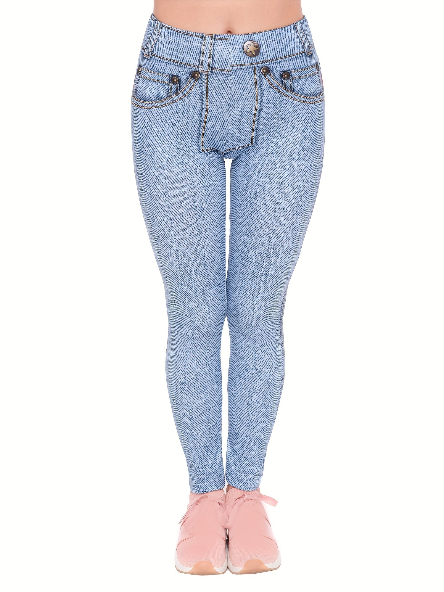 Denim Printed High Waist Leggings Slim Fit Casual Leggings