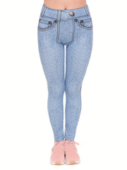 Denim Printed High Waist Leggings Slim Fit Casual Leggings