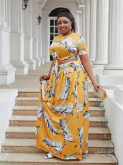 Floral Print Plus Size Crop Top & Maxi Skirt Set