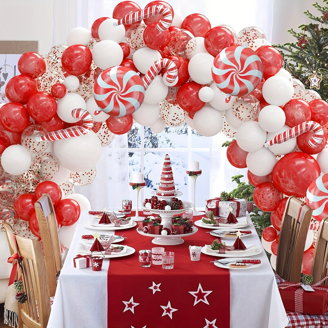 118pcs Red & Confetti Latex Balloon Set for Christmas Candy Themed Birthday