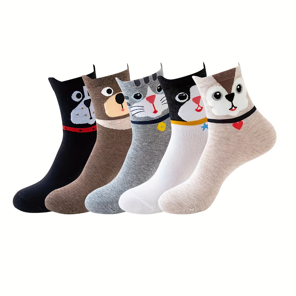 5 Pairs Cartoon Dog Print Socks Women's Stockings & Hosiery