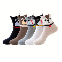 5 Pairs Cartoon Dog Print Socks Women's Stockings & Hosiery