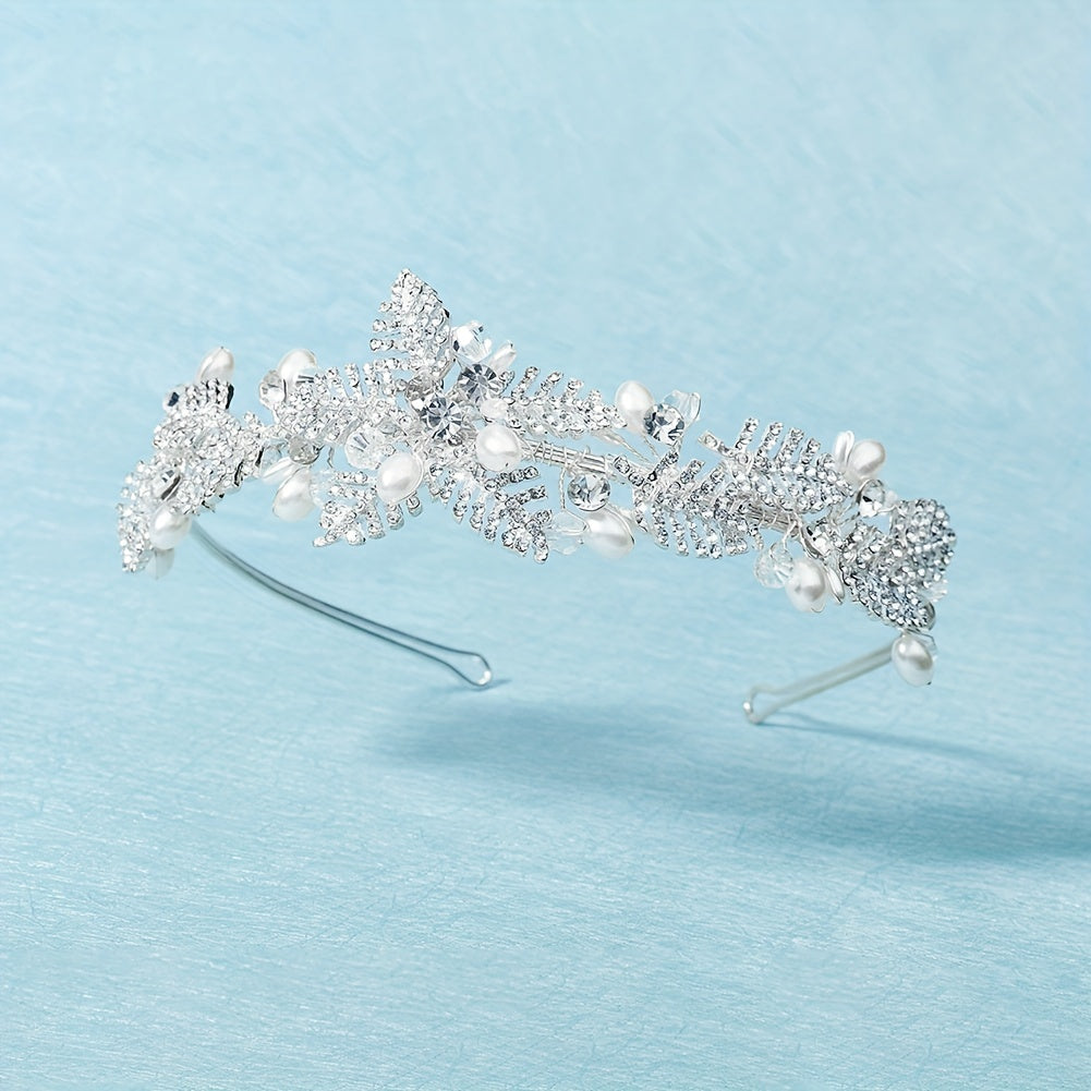 Faux Pearl Rhinestone Headband Tiara Headdress For Girls Women