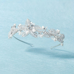Faux Pearl Rhinestone Headband Tiara Headdress For Girls Women