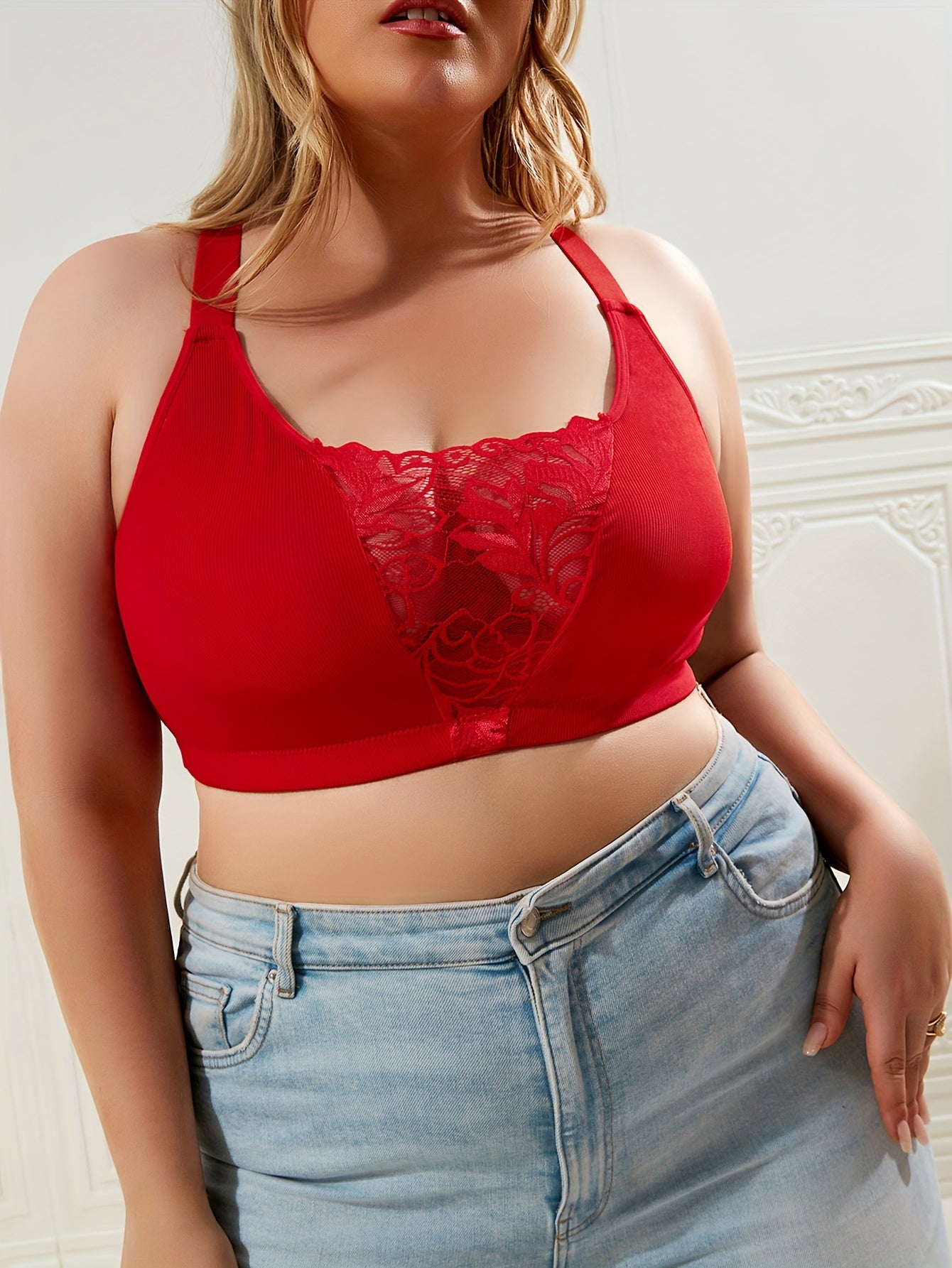 Lace Criss Cross Back Sports Bra Solid Bralette
