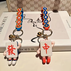 Chinese Style Mahjong Keychain Doll Pendant Car Key Chain