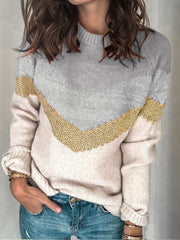 Colorblock Long Sleeve Round Neck Sweater