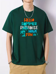 Summer Paradise Print Men's Cotton Graphic Crew Neck Active T Shirt