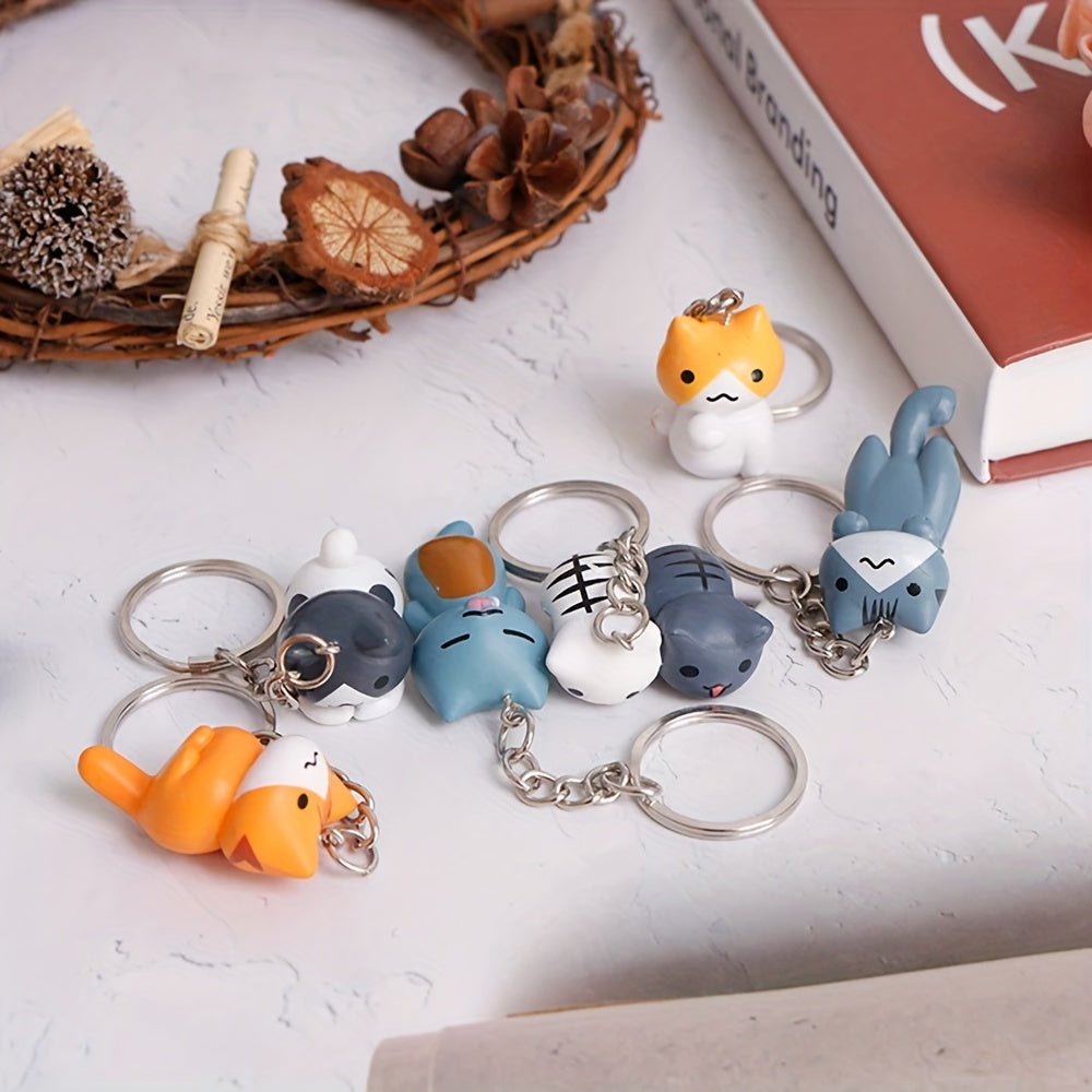 6pcs Kitten Car Keychain Lucky Cat Key Chain Pendant