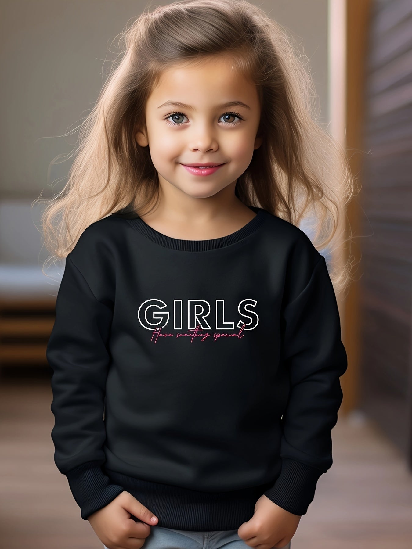 Girls Letters Pattern Crew Neck Sweatshirt Spring Fall Christmas Gift
