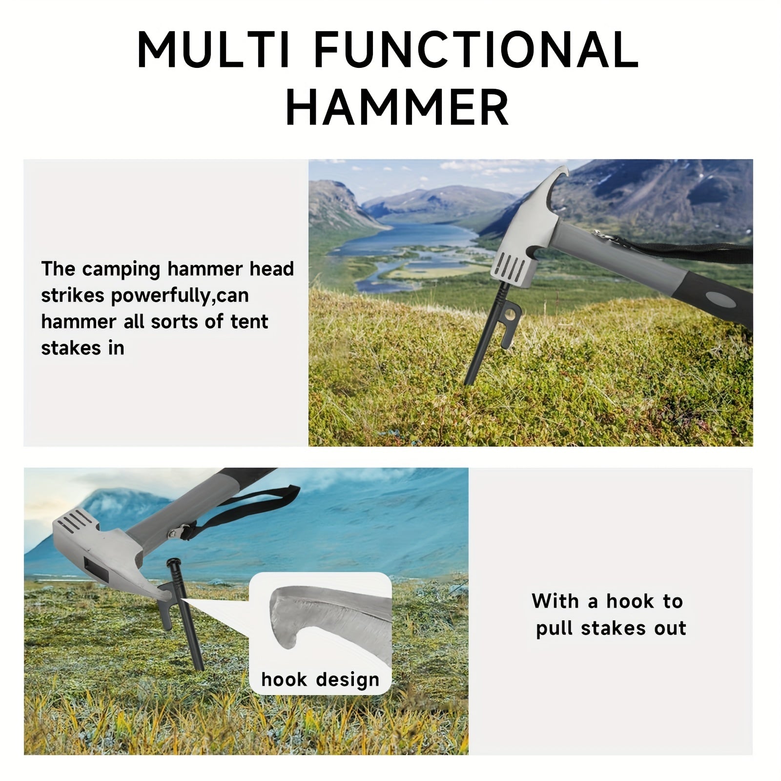 Heavy Duty Camping Hammer + Tent Stake Remover - 31.98 cm