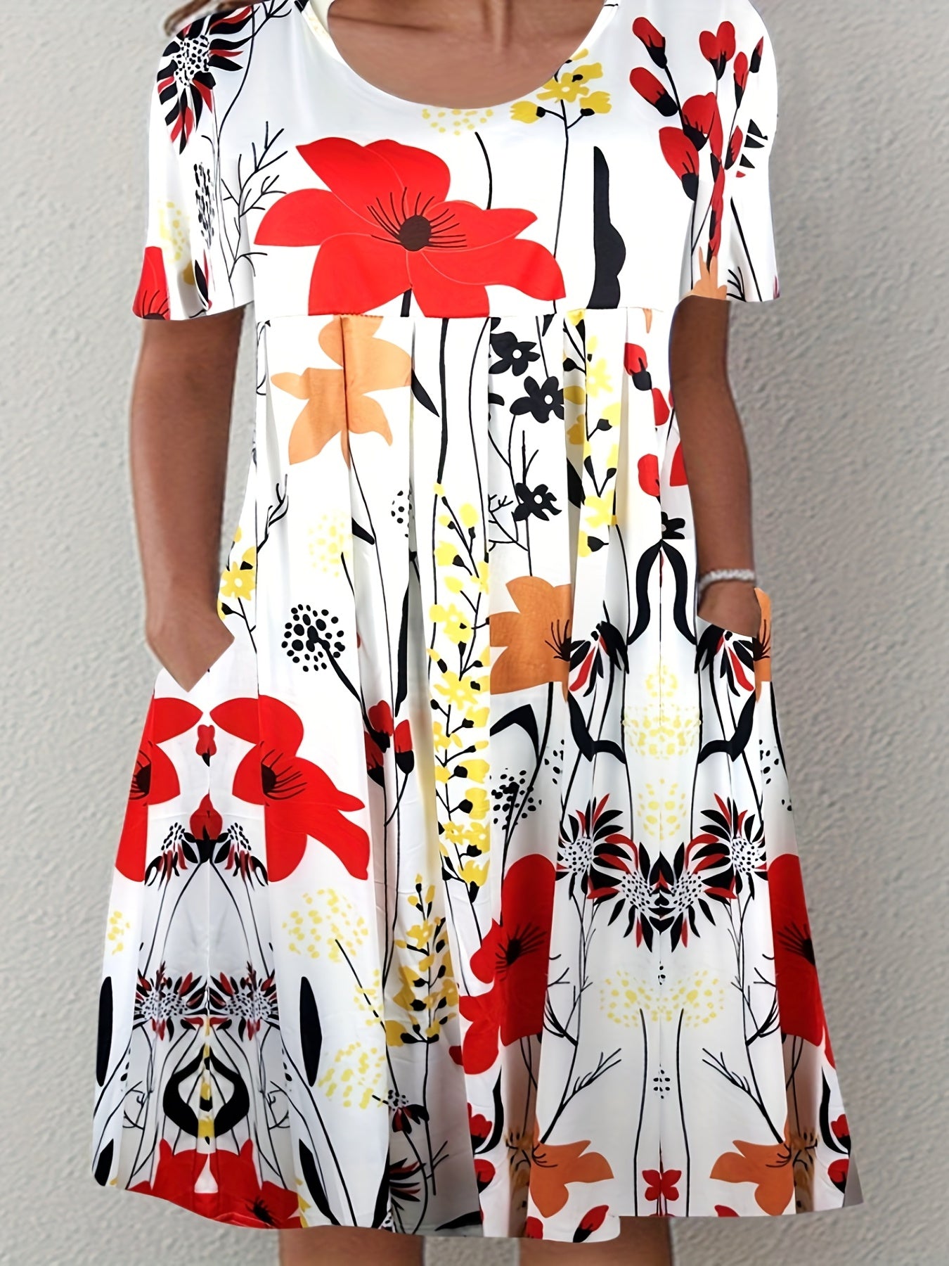 Casual Dress Women's Plus Floral Print Short Sleeve Dress