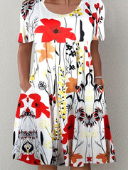 Casual Dress Women's Plus Floral Print Short Sleeve Dress