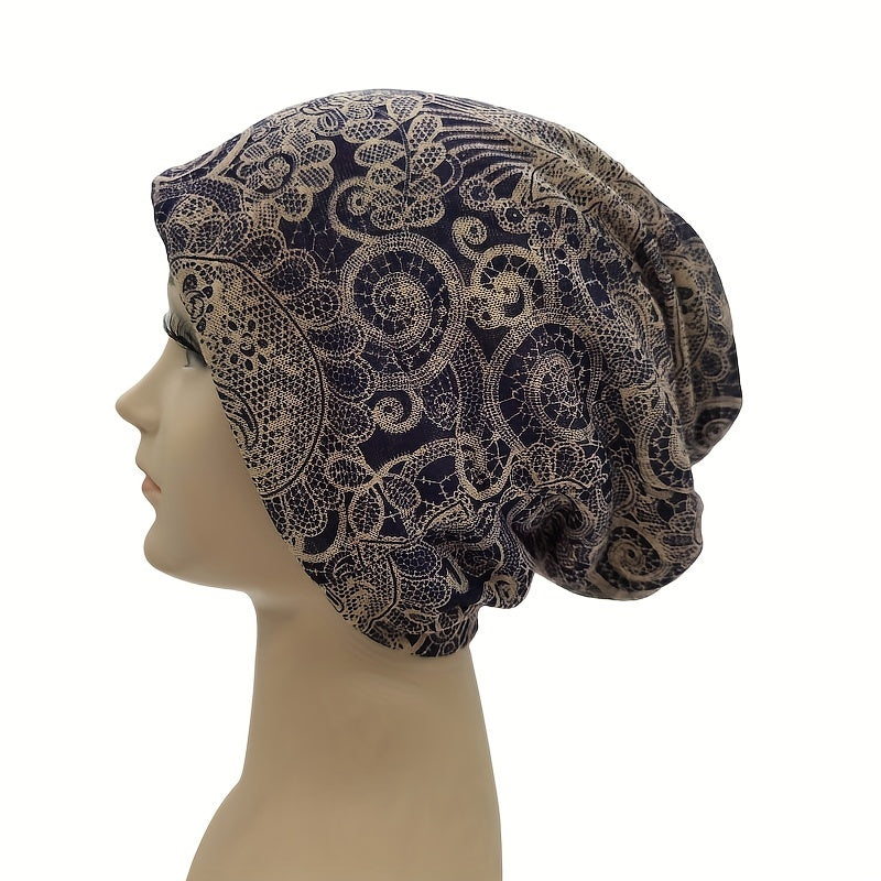 Paisley Print Elastic Beanie Cap Vintage Skull Hat Lightweight Neck Gaiter