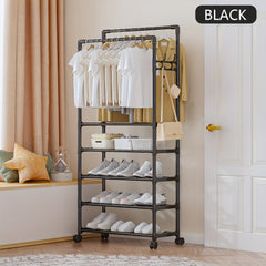 Double Pole Coat Rack Movable 5 Layer Clothes Rack