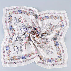 Floral Bird Print Silk Square Scarf Neckerchief
