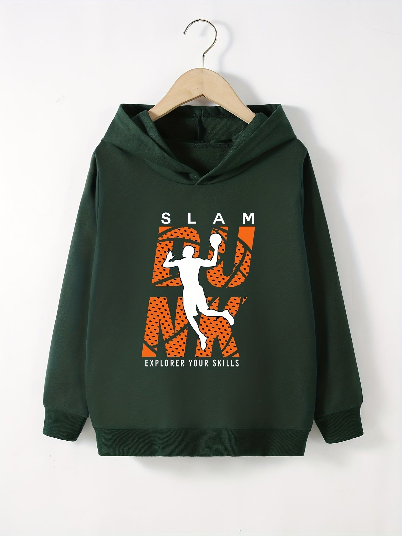 Boys Basketball Player Print Hoodie, Spring Fall Kids Sweatshirt
