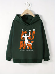Boys Basketball Player Print Hoodie, Spring Fall Kids Sweatshirt