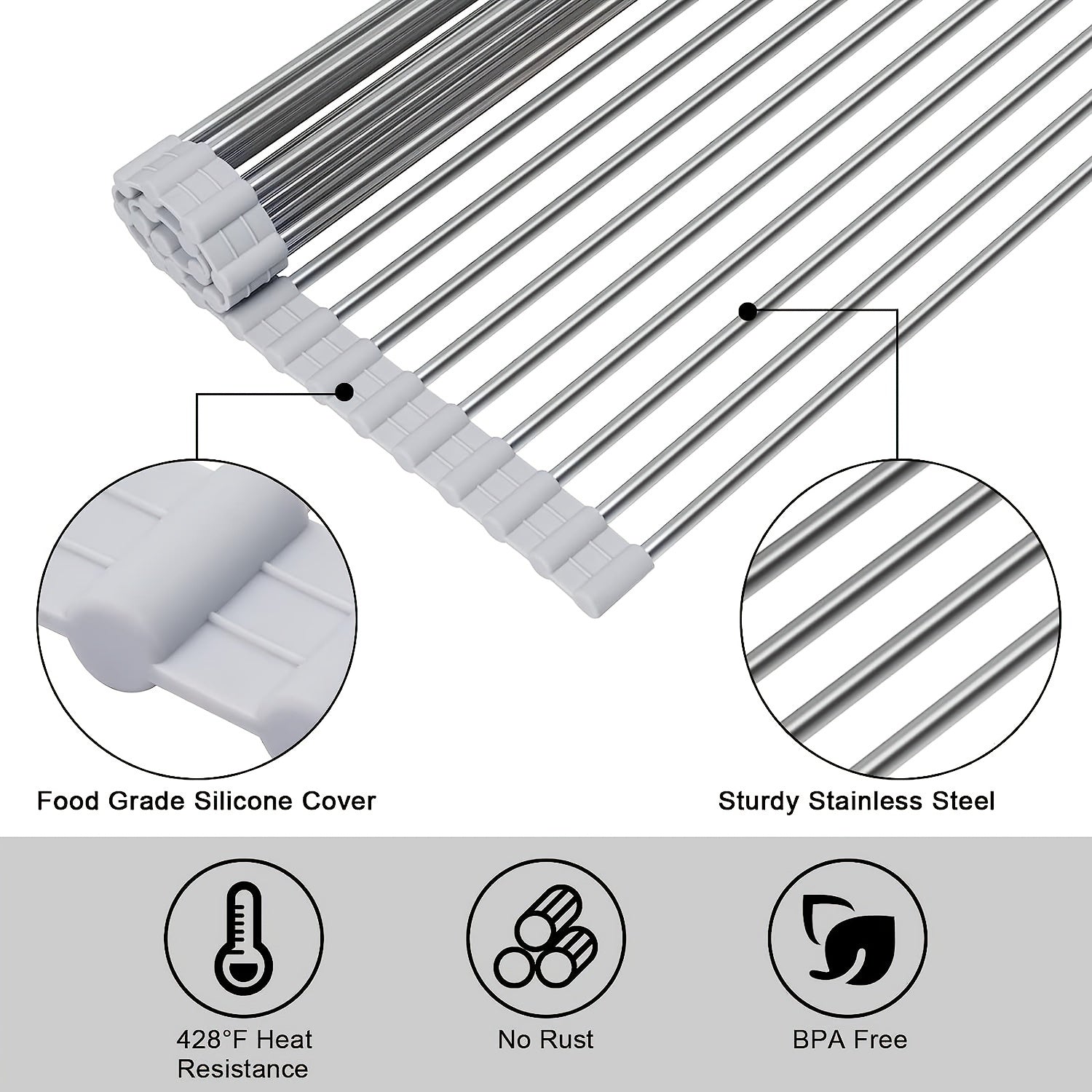 Over Sink Roll Up Dish Drying Rack Stainless Steel