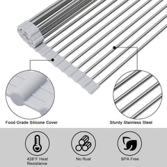 Over Sink Roll Up Dish Drying Rack Stainless Steel