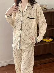 Polka Dot Print Pajama Set Long Sleeve Top & Pants Women's Sleepwear