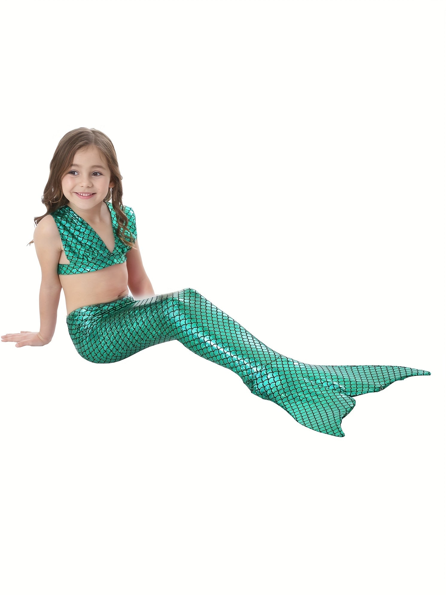 Girl's Mermaid Swimsuit 3pcs Bikini Set & Tail Costume