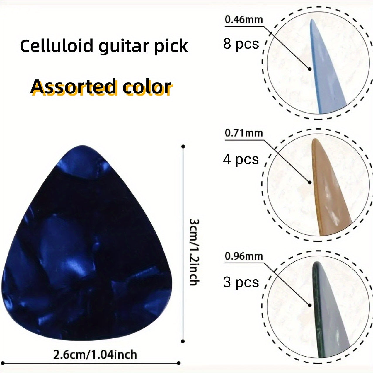 15pcs Celluloid Guitar Picks with Storage Box + 3pcs 0.46, 0.71, 0.96mm Picks