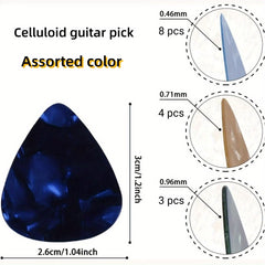 15pcs Celluloid Guitar Picks with Storage Box + 3pcs 0.46, 0.71, 0.96mm Picks