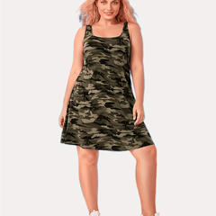 Camo Print Square Neck Tank Dress