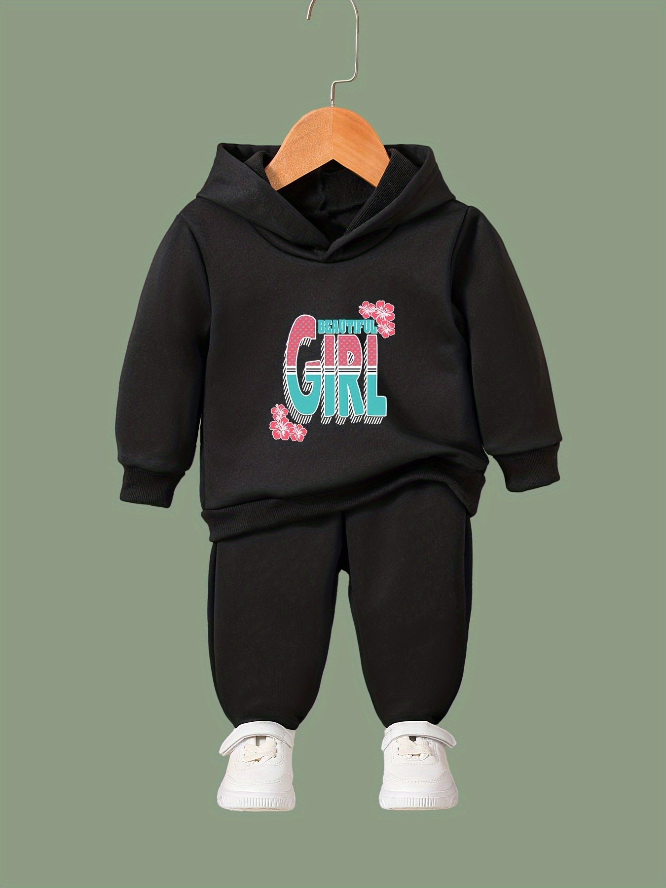 2pcs Girl Print Outfits Girls Hoodies Jogger Pants Set