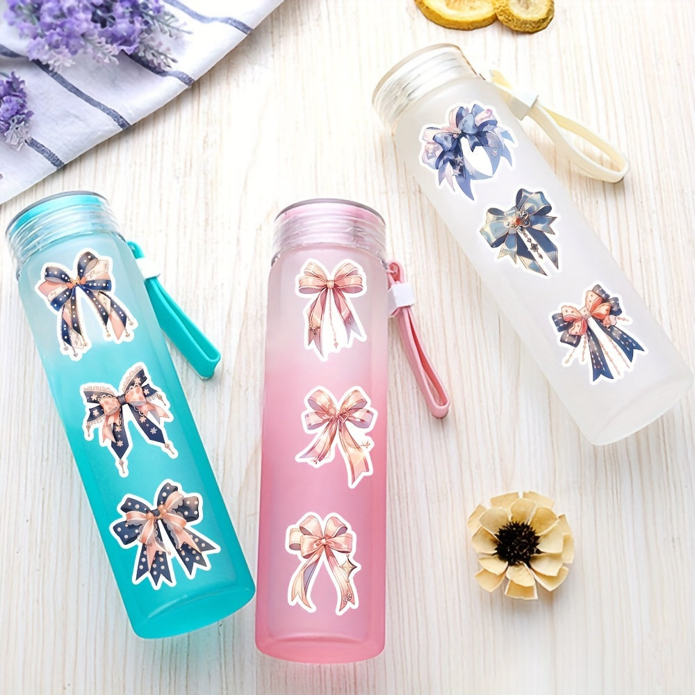 60 Pink Bow Stickers Waterproof for Laptop Scrapbook Water Bottle