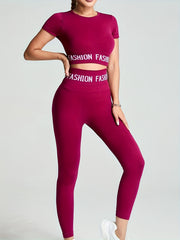 Letter Printed Short Sleeve and Leggings Set for Yoga