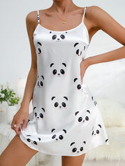 Panda Print Nightdress Crew Neck Sleep Dress Women's Sleepwear