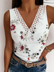 Floral Print Tank Top V Neck Casual Top Summer Spring