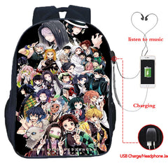 16inch Anime Demon Slayer USB Backpack Kimetsu No Yaiba School Bag