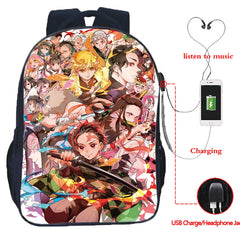 16inch Anime Demon Slayer USB Backpack Kimetsu No Yaiba School Bag