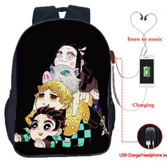 16inch Anime Demon Slayer USB Backpack Kimetsu No Yaiba School Bag