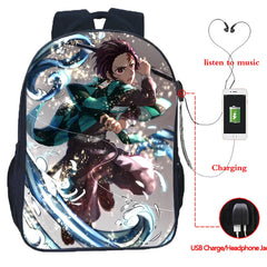 16inch Anime Demon Slayer USB Backpack Kimetsu No Yaiba School Bag