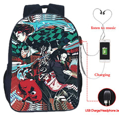 16inch Anime Demon Slayer USB Backpack Kimetsu No Yaiba School Bag