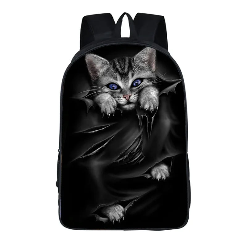 16inch Punk Gothic Cat Head School Bags Student Bagpack Girls Boys Backpack