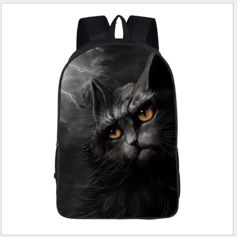 16inch Punk Gothic Cat Head School Bags Student Bagpack Girls Boys Backpack