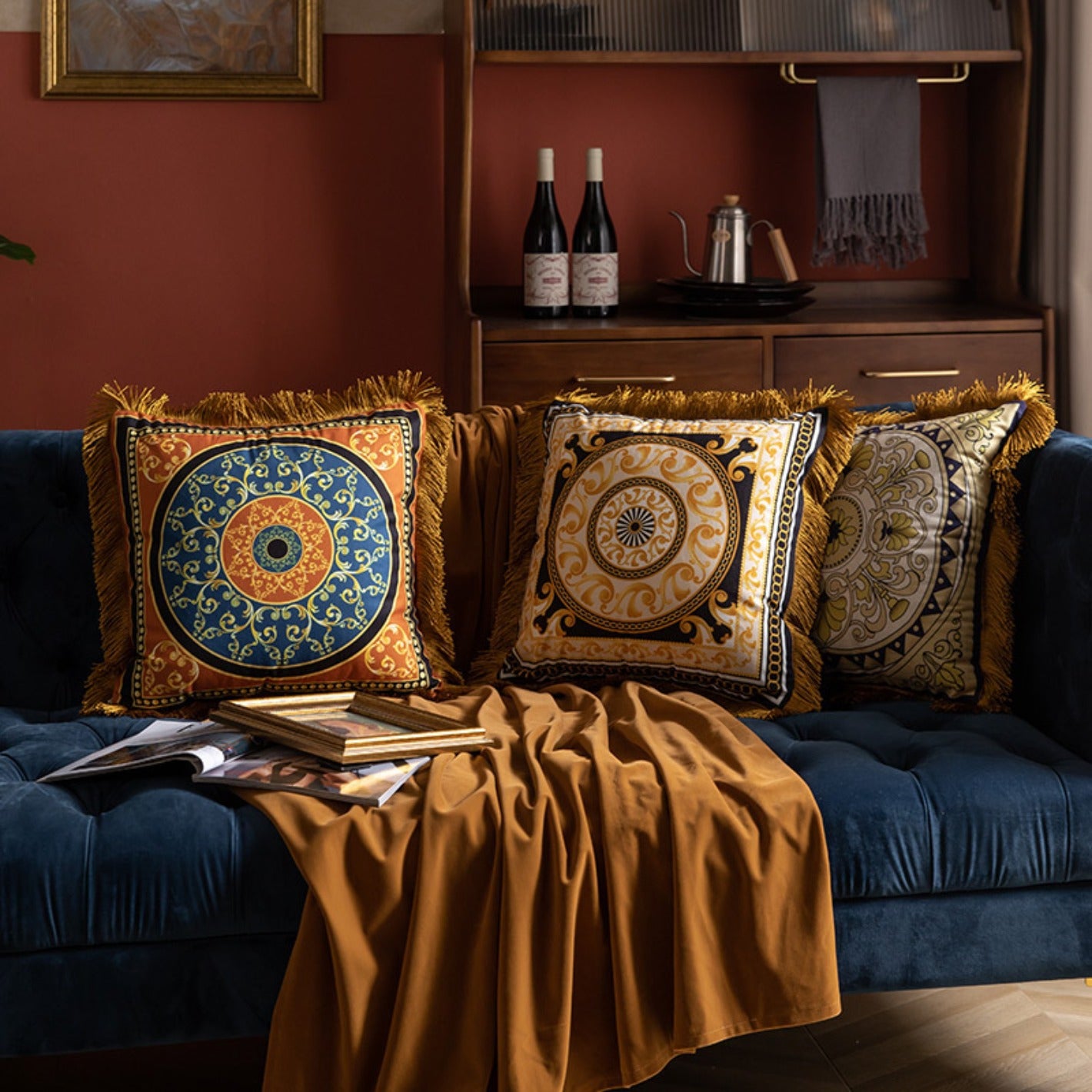 Retro Duplex Printing Pillow Tassel Sofa Pillow for Home Decoration